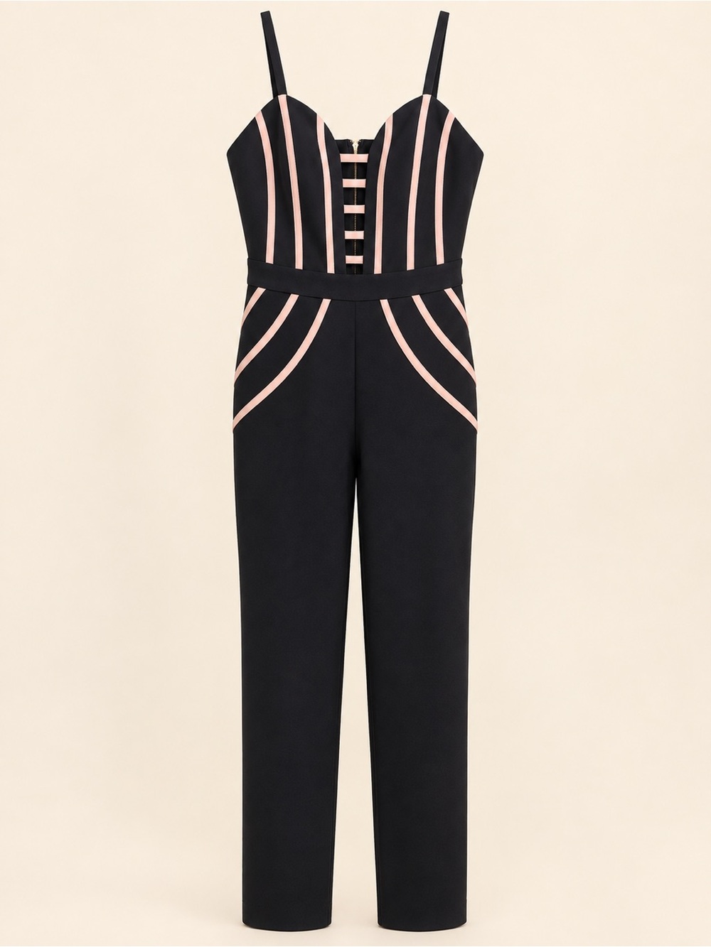 Navy  Jumpsuit with Blush Pink Strap Accents